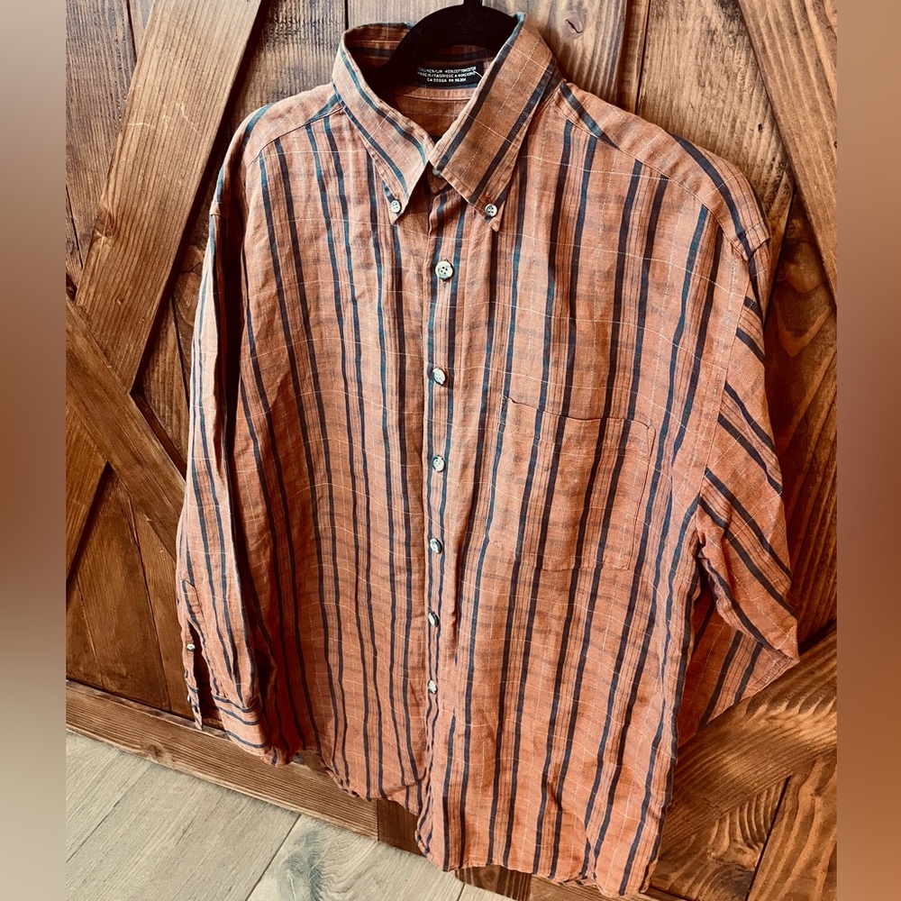 VINTAGE HATHAWAY Brown and Black LINEN SHIRT